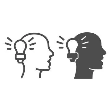 Light bulb and human head line and solid icon, online education concept, Idea 스톡 일러스트