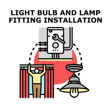 Light bulb and lamp fitting installation concept Illustrazione stock