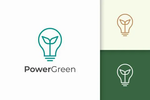 Light bulb and leaf logo in minimalist and modern for technology Stock Illustration