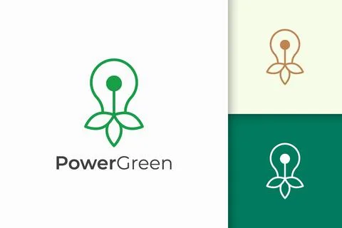 Light bulb and leaf logo in minimalist and modern for technology Stock Illustration