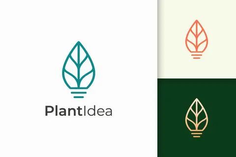 Light bulb and leaf logo in modern represent innovation and inspiration Stock Illustration