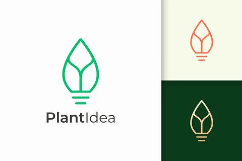 Light bulb and leaf logo in simple and modern style represent fresh idea Stock Illustration