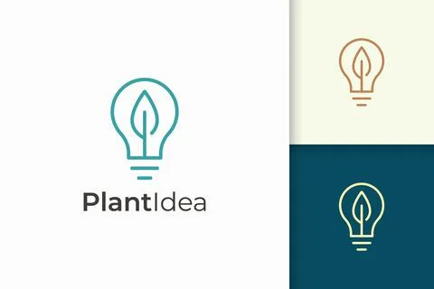 Light bulb and leaf logo in simple style represent energy and innovation Stock Illustration