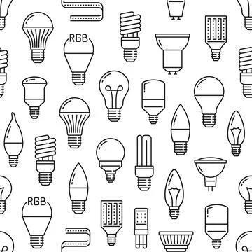 Light bulb and led lamp line seamless pattern Illustrazione stock