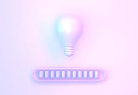 Light bulb and loading bar icon on neon background. Concept of business idea Illustrazione stock