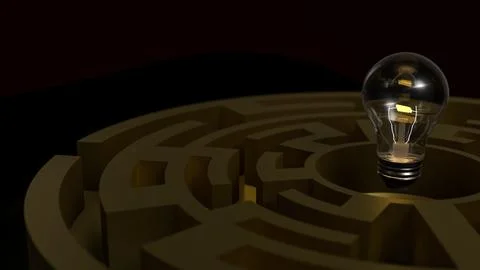 The Light bulb and maze for creative concept 3d Rendering. 스톡 일러스트