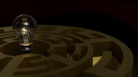 The Light bulb and maze for creative concept 3d Rendering. 스톡 일러스트