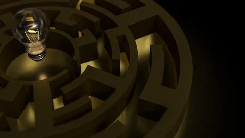 The Light bulb and maze for creative concept 3d Rendering. Stock Illustration