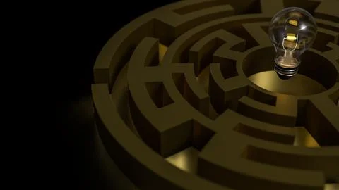 The Light bulb and maze for creative concept 3d Rendering. 스톡 일러스트