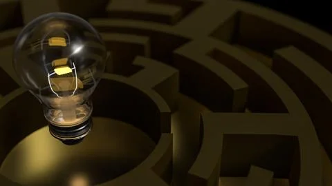 The Light bulb and maze for creative concept 3d Rendering. Stock Illustration