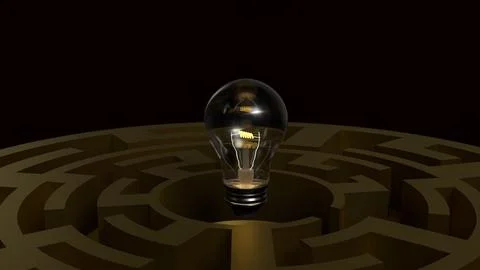 The Light bulb and maze for creative concept 3d Rendering. Illustrazione stock