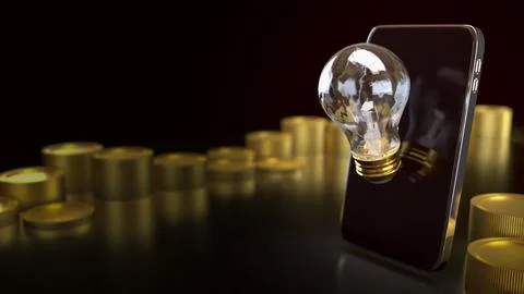 The Light bulb and mobile for idea or Business concept 3d Rendering. Stock Illustration