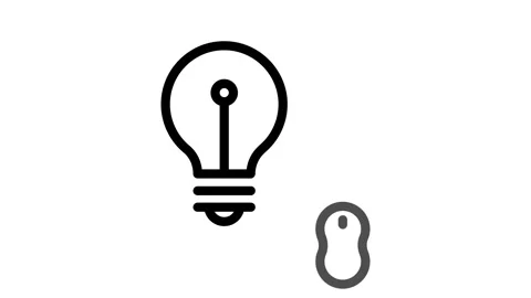 A light bulb and a mouse connected to a computer, symbolizing creativity an.. 스톡 동영상 334998329
