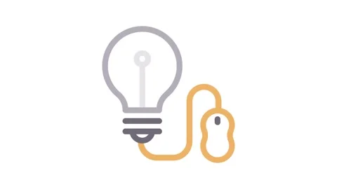 A light bulb and a mouse connected to a computer, symbolizing creativity an.. 스톡 동영상 334998461