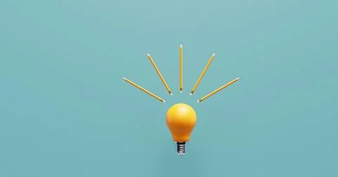 Light bulb and pencils. Creative thinking ideas brainstorming progress Stock-Illustration