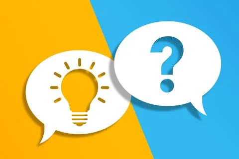Light bulb and question mark on speech bubbles, Creative idea or problem solving Illustrazione stock
