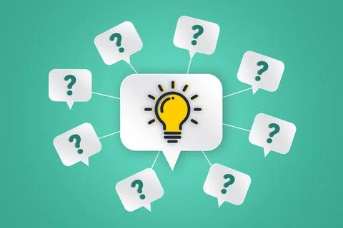 Light bulb and question mark on white speech bubble Stock Illustration