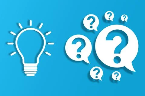 Light bulb and question marks, Idea or problem solving concept Illustrazione stock