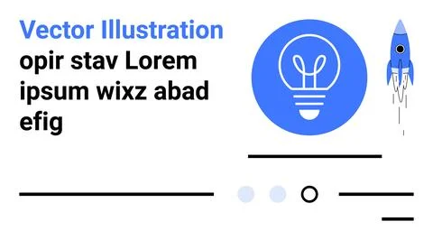 Light bulb and rocket ship elements with editable text. Ideal for tech innova Illustrazione stock