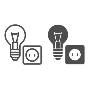 Light bulb and socket line and solid icon, home repair concept, Electric repair Illustrazione stock