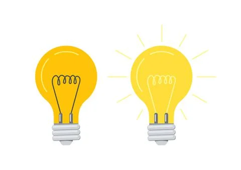 Light bulb on and off vector icon set isolated on white background. Stock Illustration