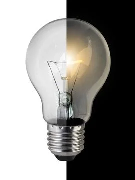 Light bulb On and Off on White Background, Inspiration concept Stock Photos