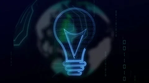 Light bulb animation with digital binary code. Light bulb neon idea and inn.. Stock Footage 337022560