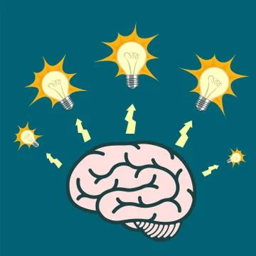 Light bulb around human brain. Vector illustration. Stock Illustration