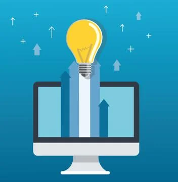 Light bulb on arrow out of the computer Stock Illustration
