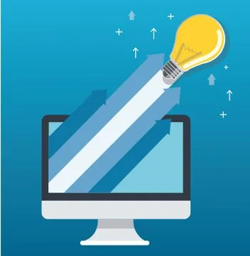 Light bulb on arrow out of the computer Stock Illustration