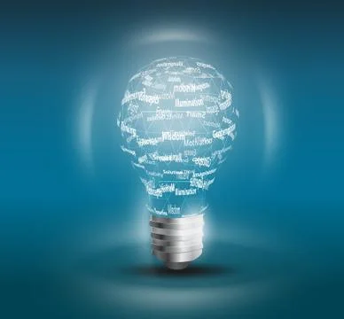 Light bulb on black background with copy text. Stock Illustration