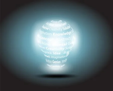 Light bulb on black background with copy text. Stock Illustration