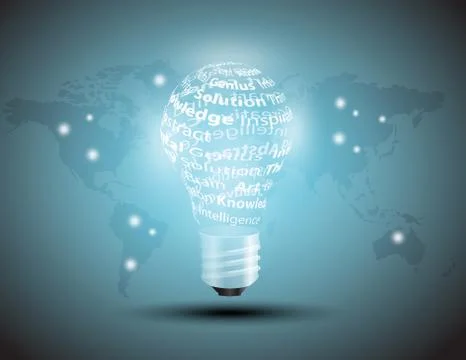 Light bulb on black background with copy text. Stock Illustration