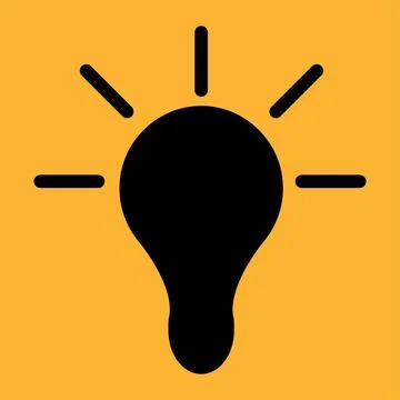 Light bulb black icon on a yellow background. Vector illustration Illustrazione stock
