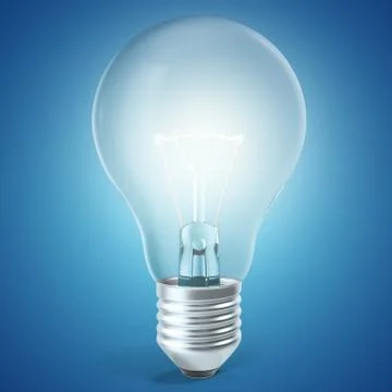 Light bulb on blue background, 3d rendering Illustrazione stock