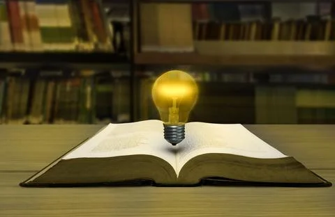 Light bulb on the book library Stock Illustration