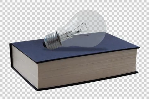 Light bulb on a book representing knowledge and creative ideas on transpare.. Stock Photos