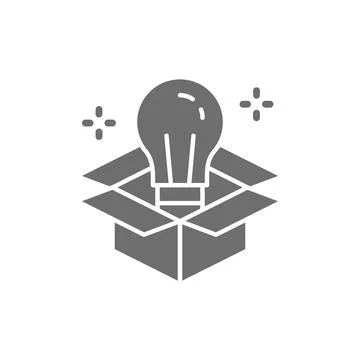 Light bulb in box, innovation, creative idea grey icon. Stock Illustration