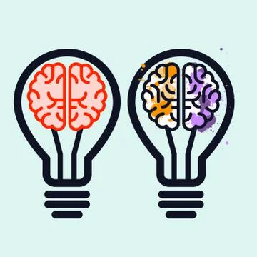 Light bulb with brain and blots inside - creativity symbol Stock Illustration