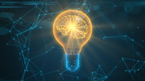 Light bulb with brain inside. Idea concept. Connected dots. 스톡 동영상 97079222