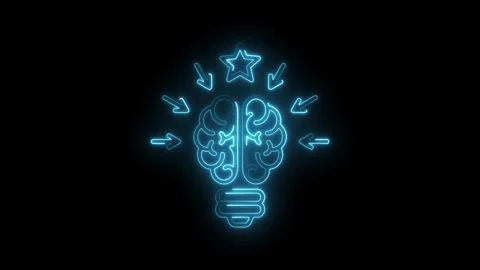Light bulb with brain shape star arrows ideas and creative inspiration on b.. Stock Footage 312318793
