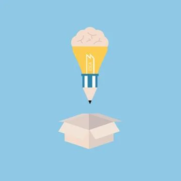 Light bulb with brain, thinking outside the box, vector EPS10. Stock Illustration