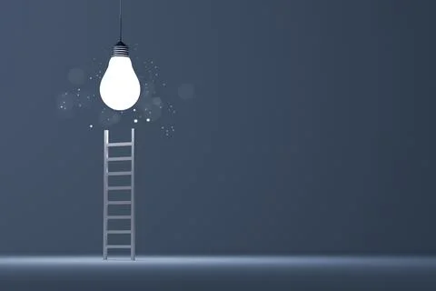 Light bulb brighting and ladder on white background. Concept of creative idea Stock Illustration