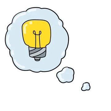 Light bulb. Bubble cloud with thoughts and idea Illustrazione stock