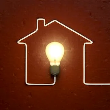 A light bulb building a house with the cable Ilustración de archivo