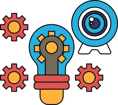 A light bulb with a camera lens in the middle Stock Illustration