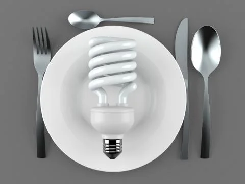 Light bulb cfl with plate and cutlery Stock Illustration