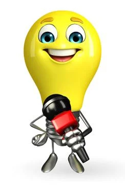 Light bulb character with mike Stock Illustration