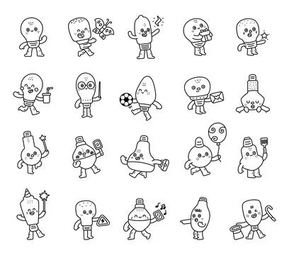 Light bulb character set in outline line Stock Illustration