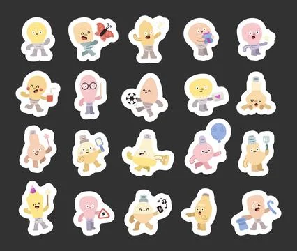Light bulb character set in scandinavian style Stock Illustration
